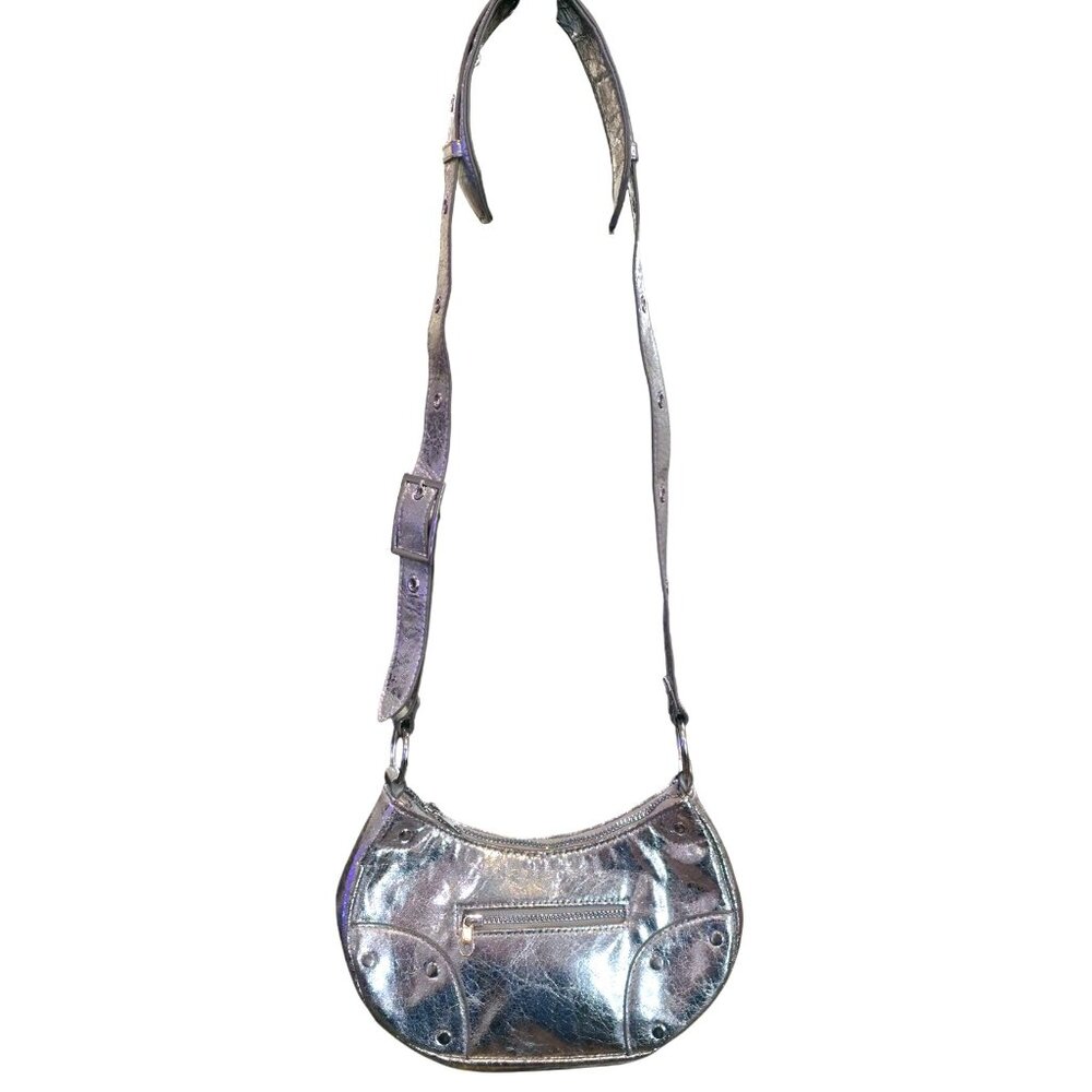 H & M Divided Metallic Silver Crossbody Bag With Adjustable Strap & Front Zipper - Picture 2 of 7